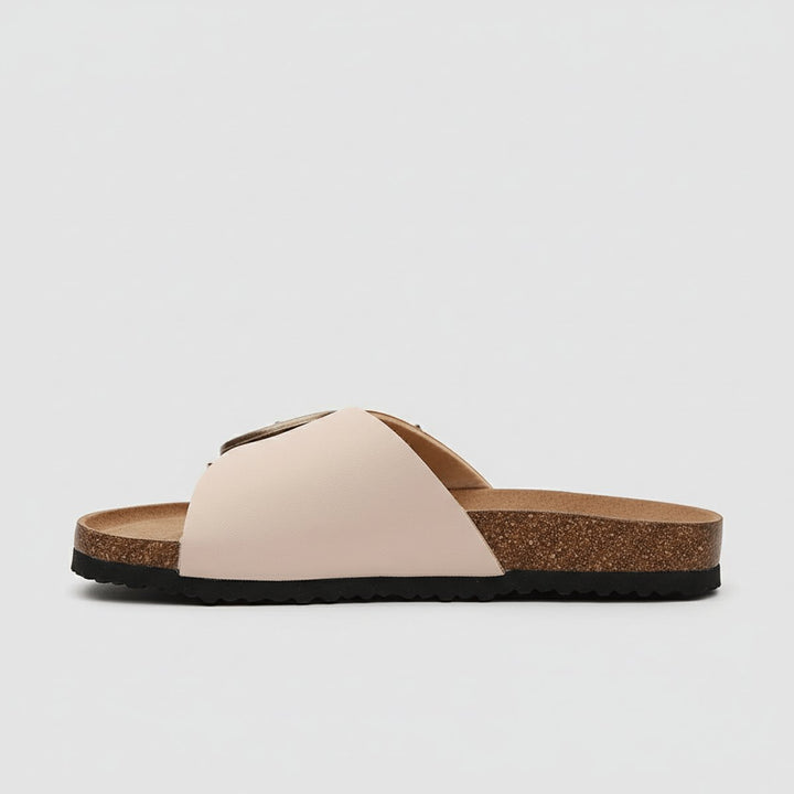 Damen Comfortable Sandals Breiter Riemen Schnalle Slip-On Flachsandalen
