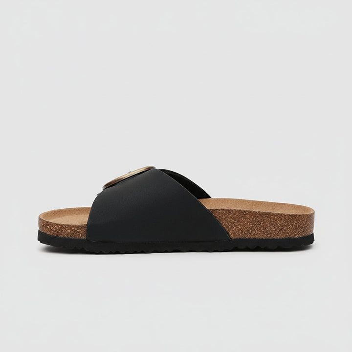 Damen Comfortable Sandals Breiter Riemen Schnalle Slip-On Flachsandalen