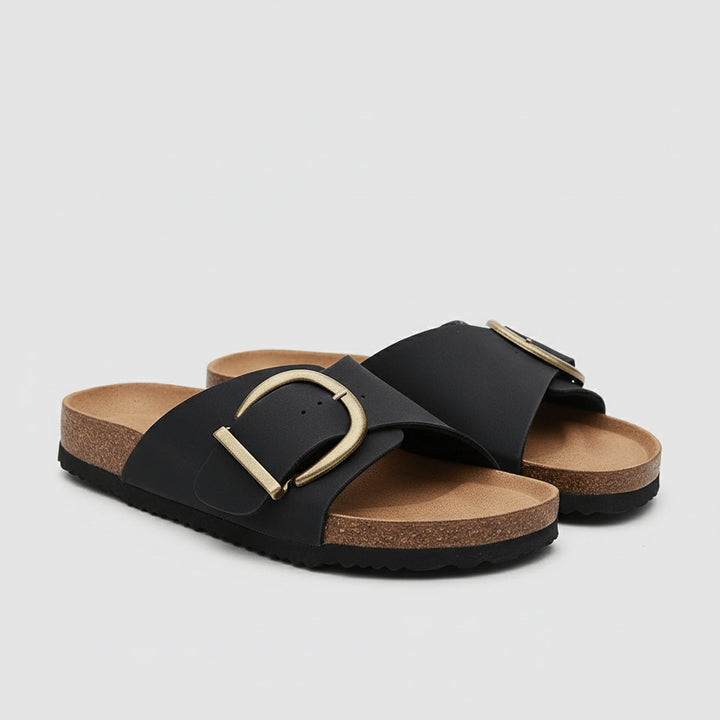 Damen Comfortable Sandals Breiter Riemen Schnalle Slip-On Flachsandalen