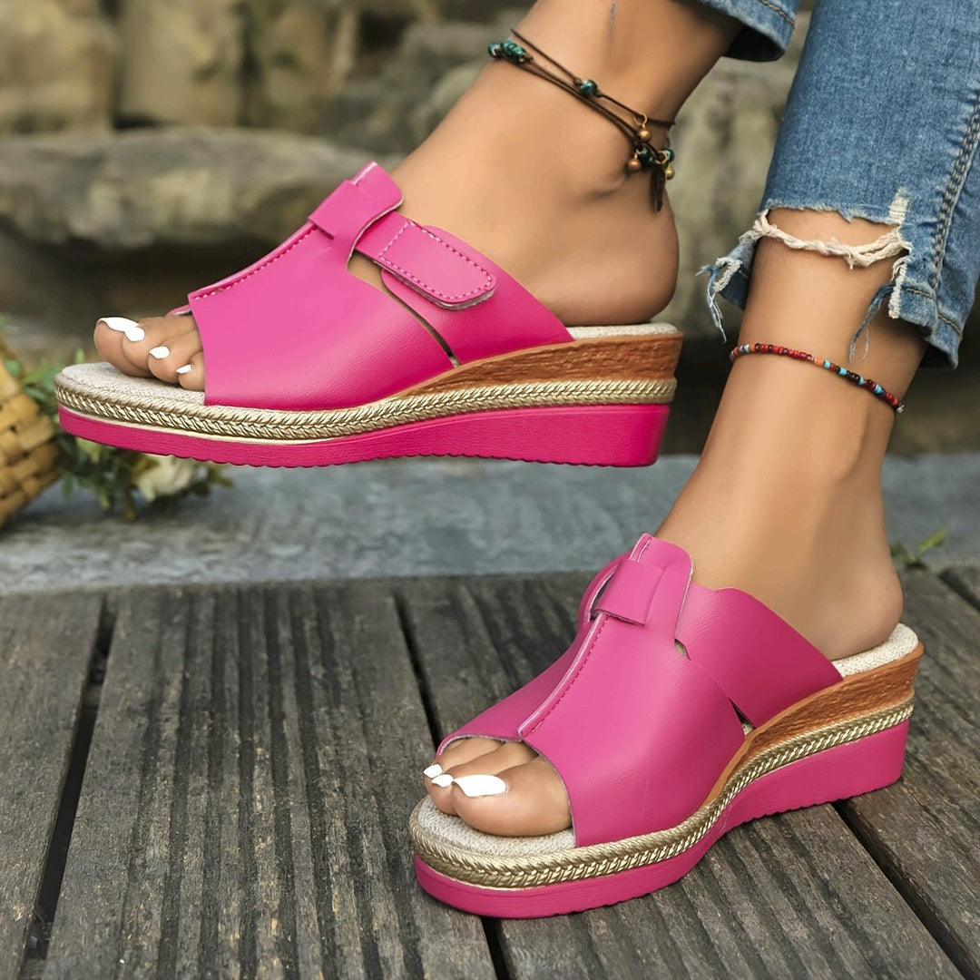 Damen Comfortable Sandals Keilabsatz Klettverschluss Offene Zehen