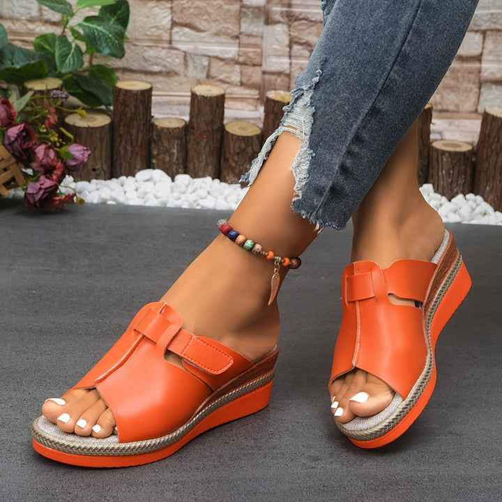 Damen Comfortable Sandals Keilabsatz Klettverschluss Offene Zehen - Orange