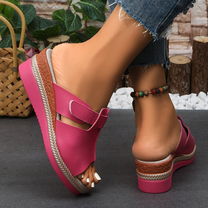 Damen Comfortable Sandals Keilabsatz Klettverschluss Offene Zehen