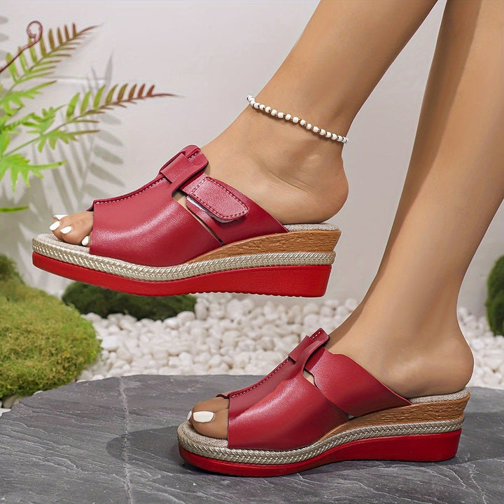 Damen Comfortable Sandals Keilabsatz Klettverschluss Offene Zehen - Red