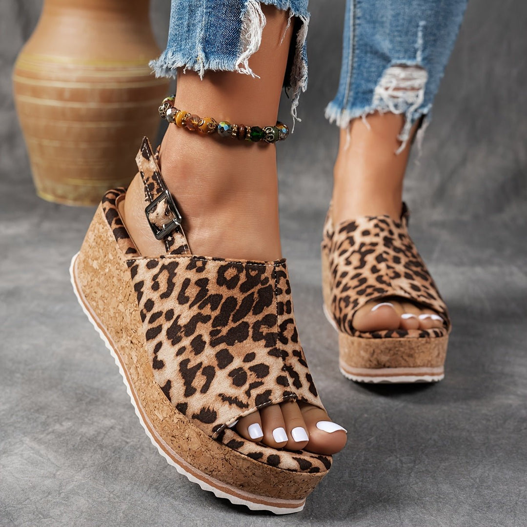 Damen Comfortable Sandals Keilabsatz Leopardenmuster Verstellbare Schnalle