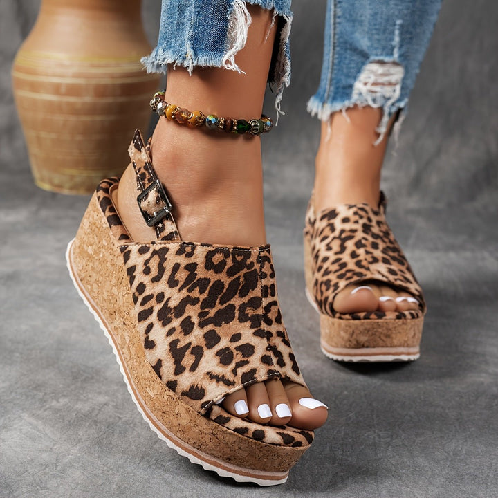Damen Comfortable Sandals Keilabsatz Leopardenmuster Verstellbare Schnalle