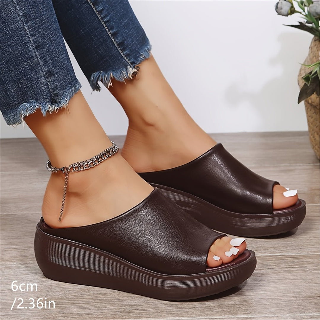 Damen Comfortable Sandals Keilabsatz Peeptoe Leichte Slip-on Pantoletten