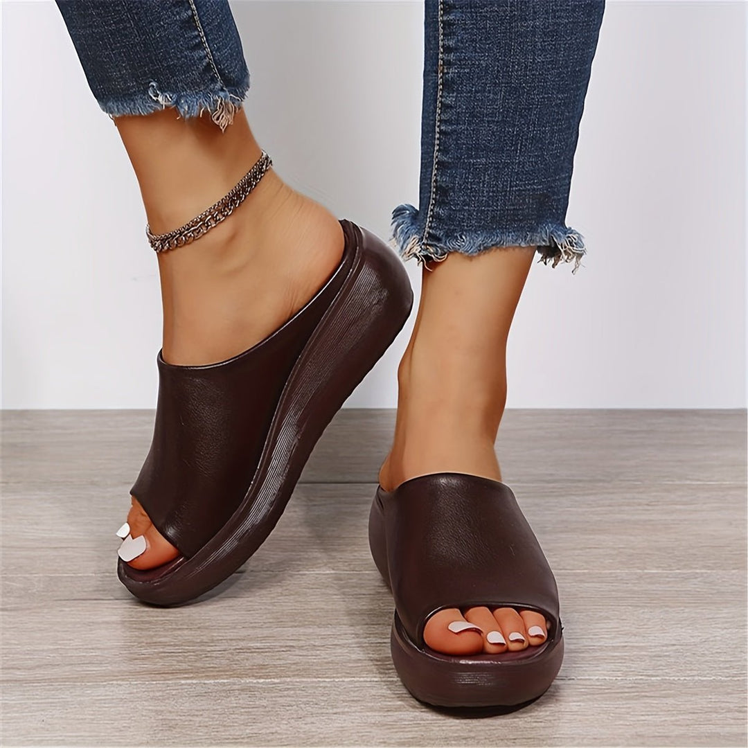 Damen Comfortable Sandals Keilabsatz Peeptoe Leichte Slip-on Pantoletten