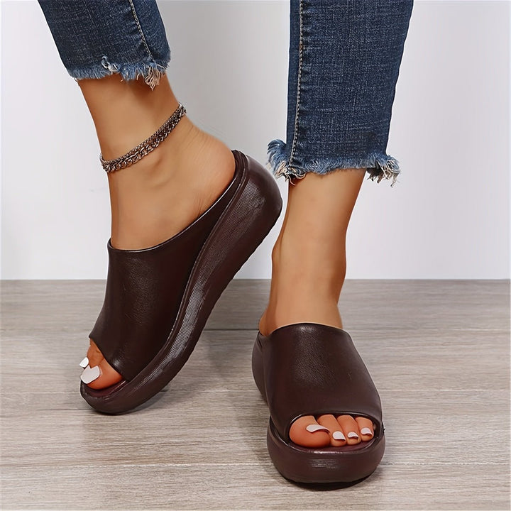 Damen Comfortable Sandals Keilabsatz Peeptoe Leichte Slip-on Pantoletten