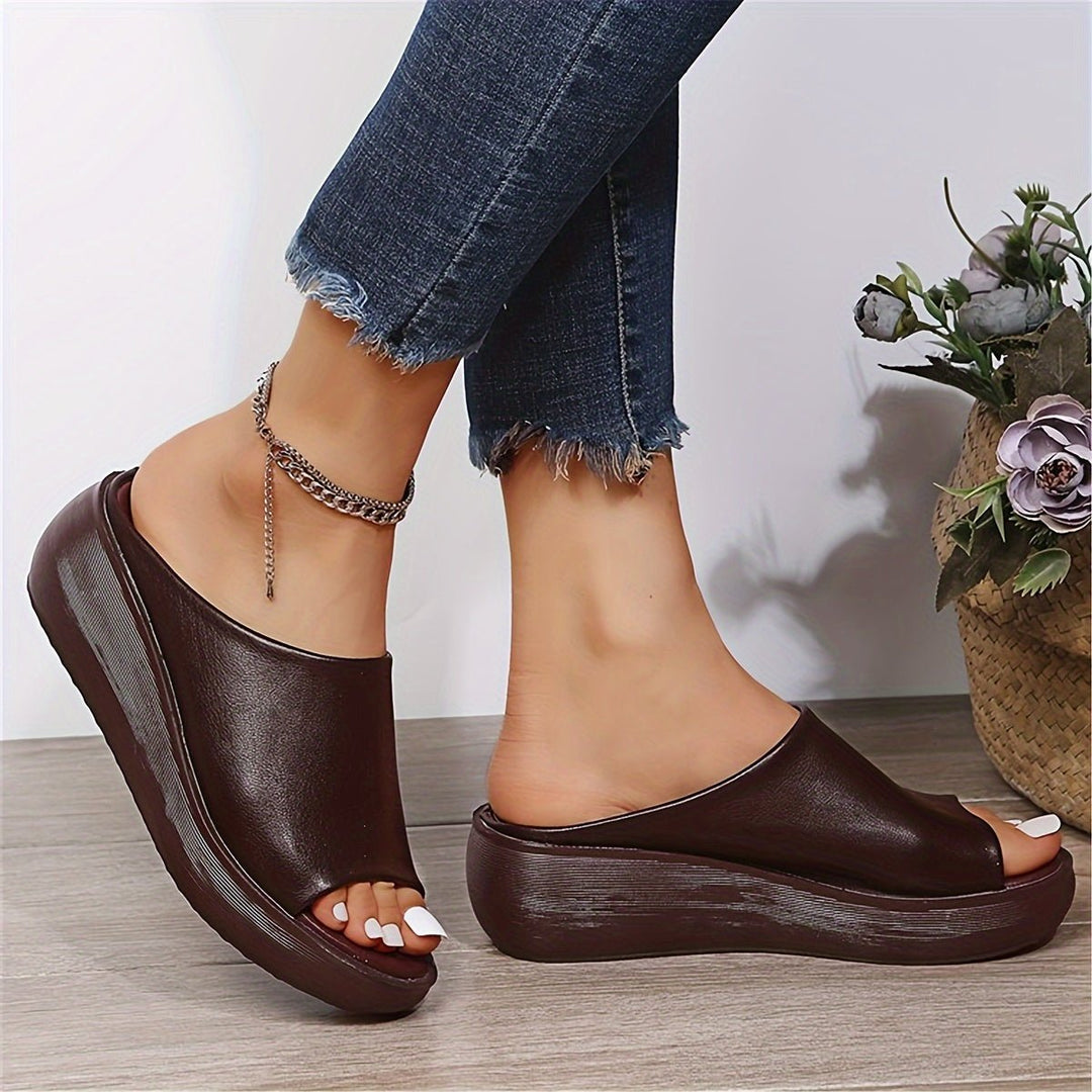 Damen Comfortable Sandals Keilabsatz Peeptoe Leichte Slip-on Pantoletten