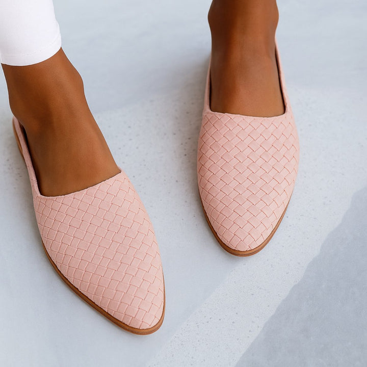 Damen Comfortable Sandals Leder Geflochten Spitzer Slingback Flach - Light Pink