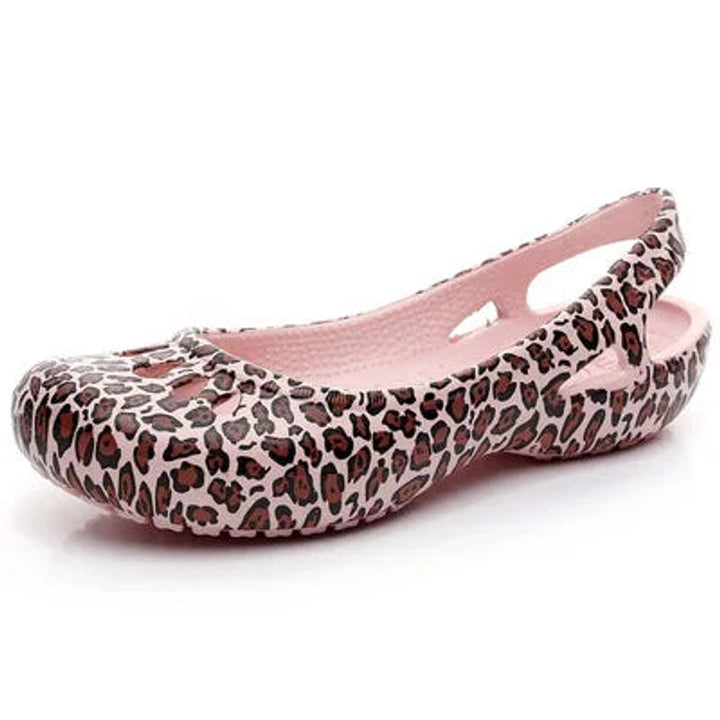 Damen Comfortable Sandals Leichte Jelly-Flats Slingback Ausschnitt - Leopard Print Pink