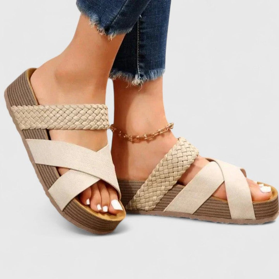 Damen Comfortable Sandals Orthopädische Plateau-Kreuzriemen Sommersandalen - White
