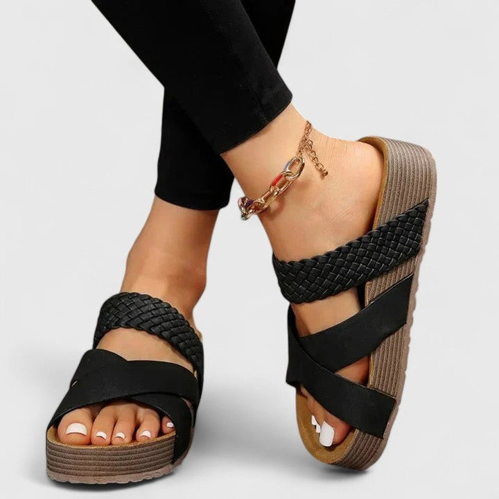 Damen Comfortable Sandals Orthopädische Plateau-Kreuzriemen Sommersandalen - Black