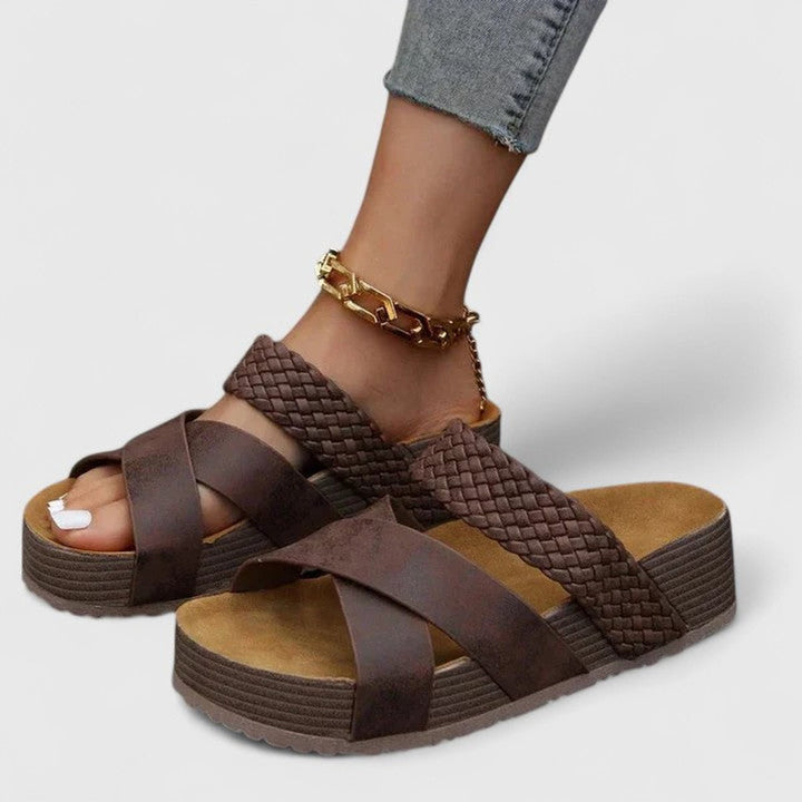 Damen Comfortable Sandals Orthopädische Plateau-Kreuzriemen Sommersandalen - Brown