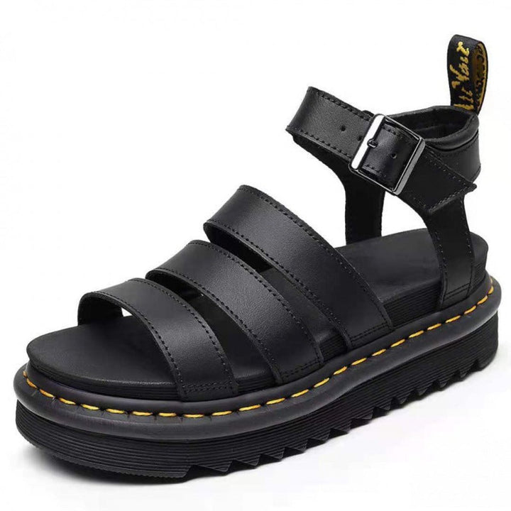 Damen Comfortable Sandals Plateau Riemchensandalen Schnallenverschluss - Black