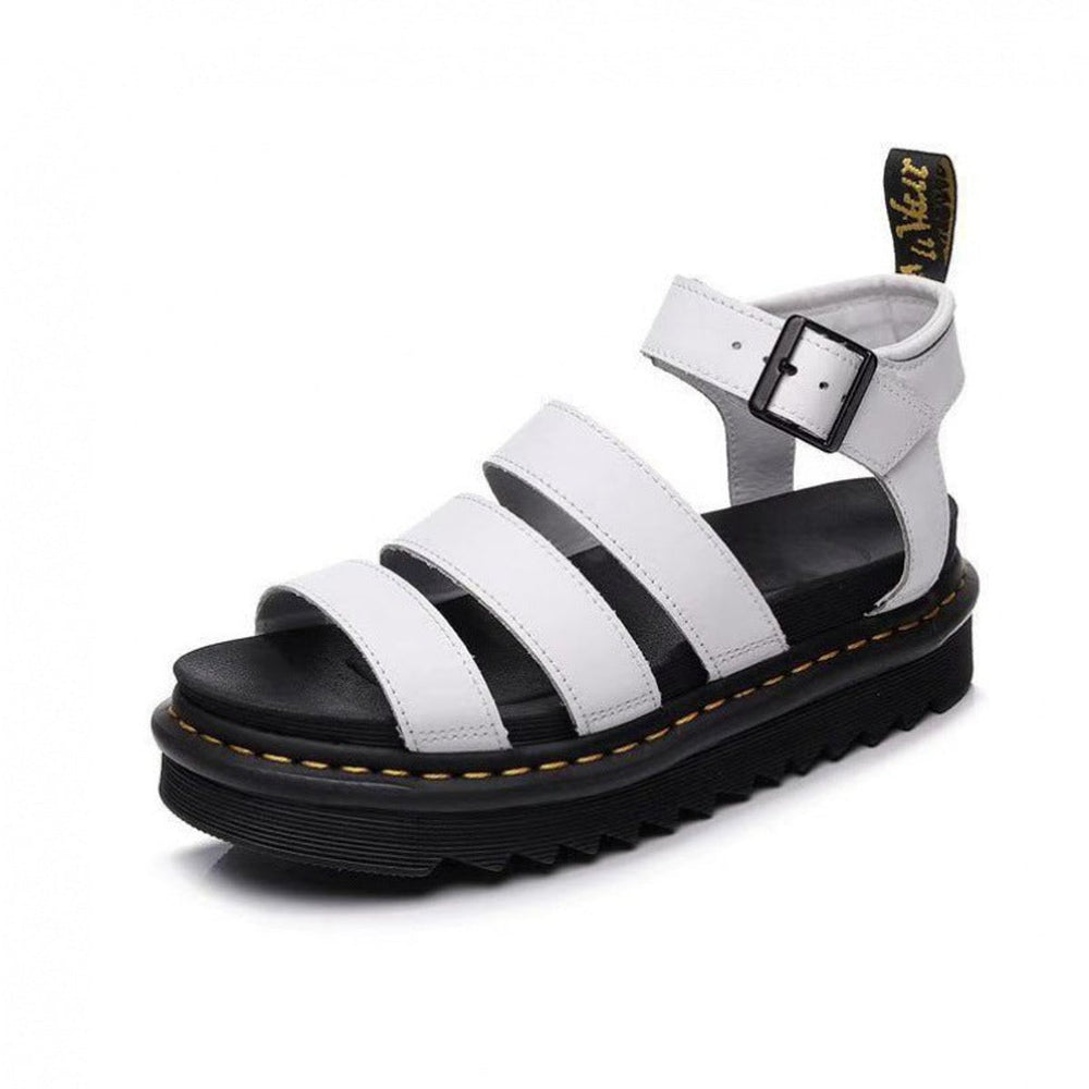 Damen Comfortable Sandals Plateau Riemchensandalen Schnallenverschluss - White