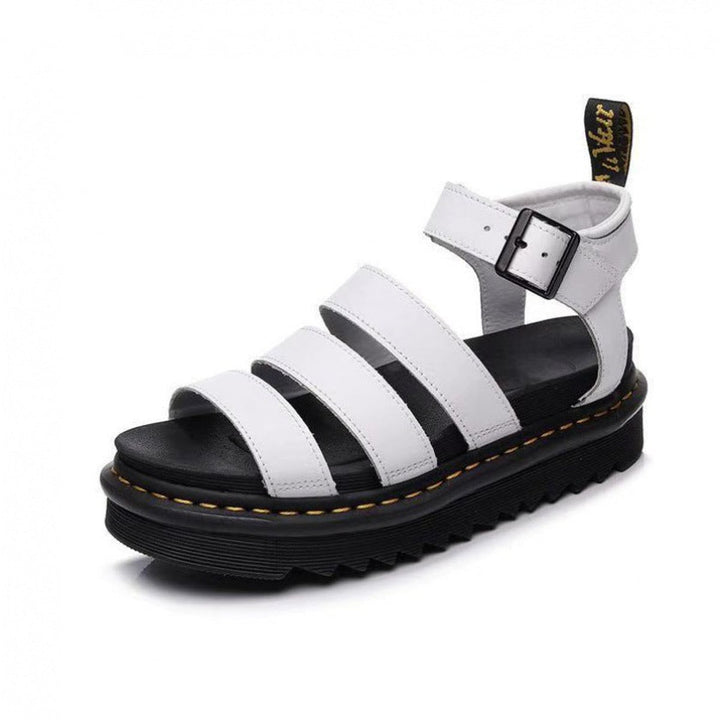 Damen Comfortable Sandals Plateau Riemchensandalen Schnallenverschluss - White