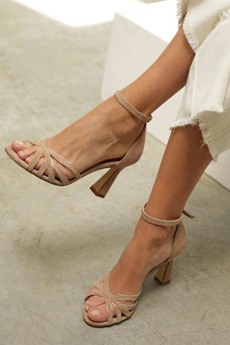 Damen Comfortable Sandals Riemchen Blockabsatz Knöchelriemen - Beige