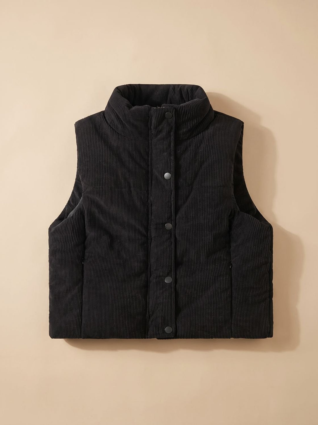 Damen Corduroy-Steppweste Kurzer Bodywarmer mit Stehkragen Druckknopf
