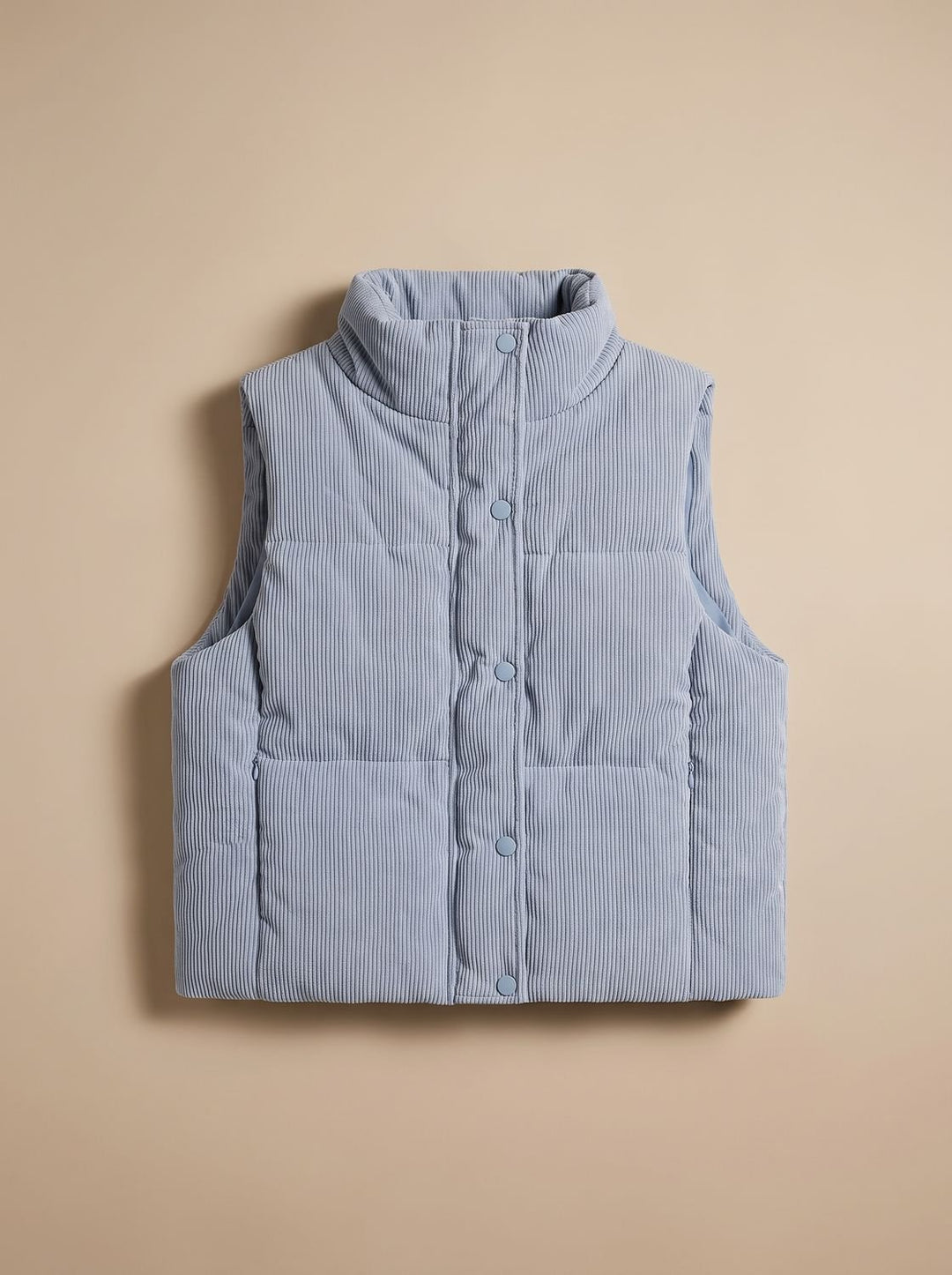 Damen Corduroy-Steppweste Kurzer Bodywarmer mit Stehkragen Druckknopf