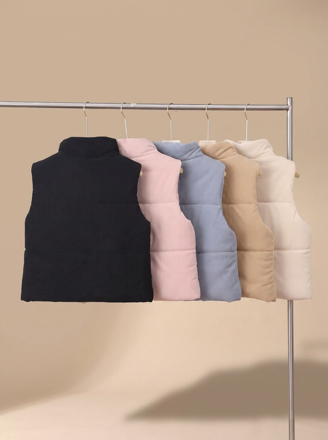 Damen Corduroy-Steppweste Kurzer Bodywarmer mit Stehkragen Druckknopf