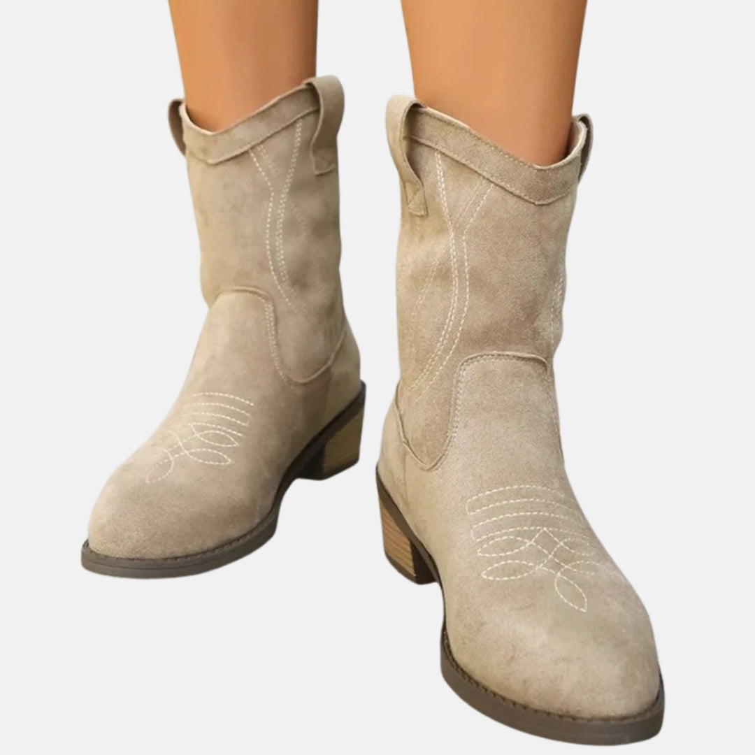 Damen Cowboy Stiefeletten mit Western-Steppung Blockabsatz