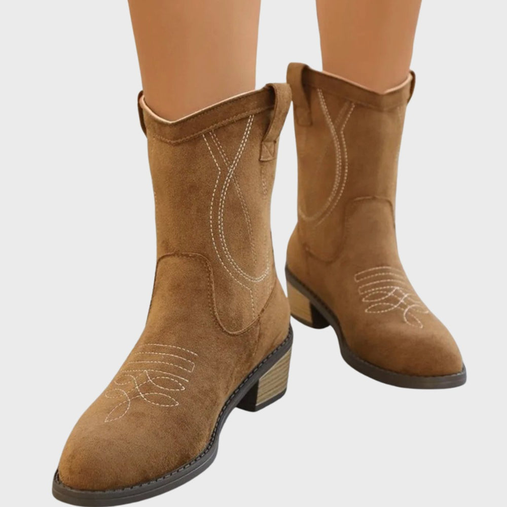 Damen Cowboy Stiefeletten mit Western-Steppung Blockabsatz