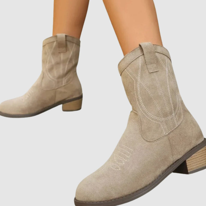 Damen Cowboy Stiefeletten mit Western-Steppung Blockabsatz