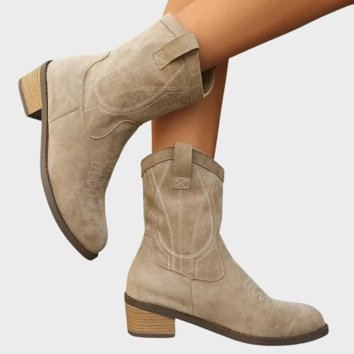 Damen Cowboy Stiefeletten mit Western-Steppung Blockabsatz - Grau