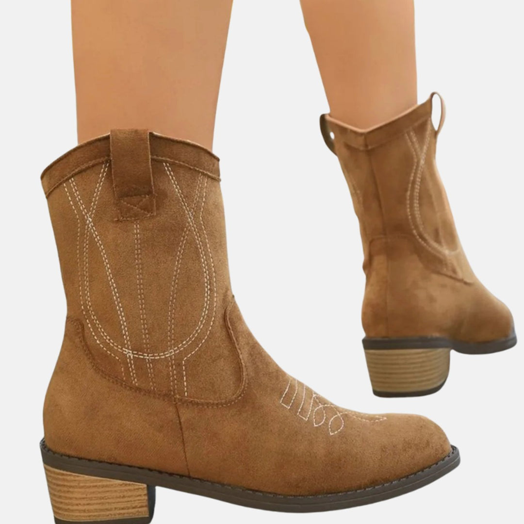 Damen Cowboy Stiefeletten mit Western-Steppung Blockabsatz