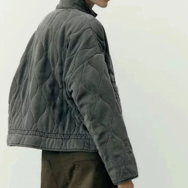 Damen Cropped Steppjacke mit Stehkragen Reißverschluss und Taschen