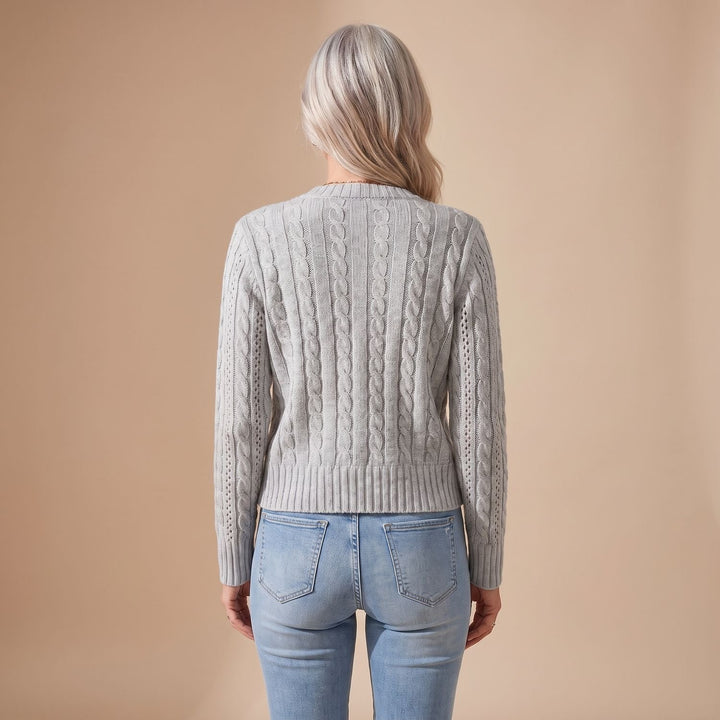 Damen Cropped Zopfmuster Strickjacke mit Knopfleiste