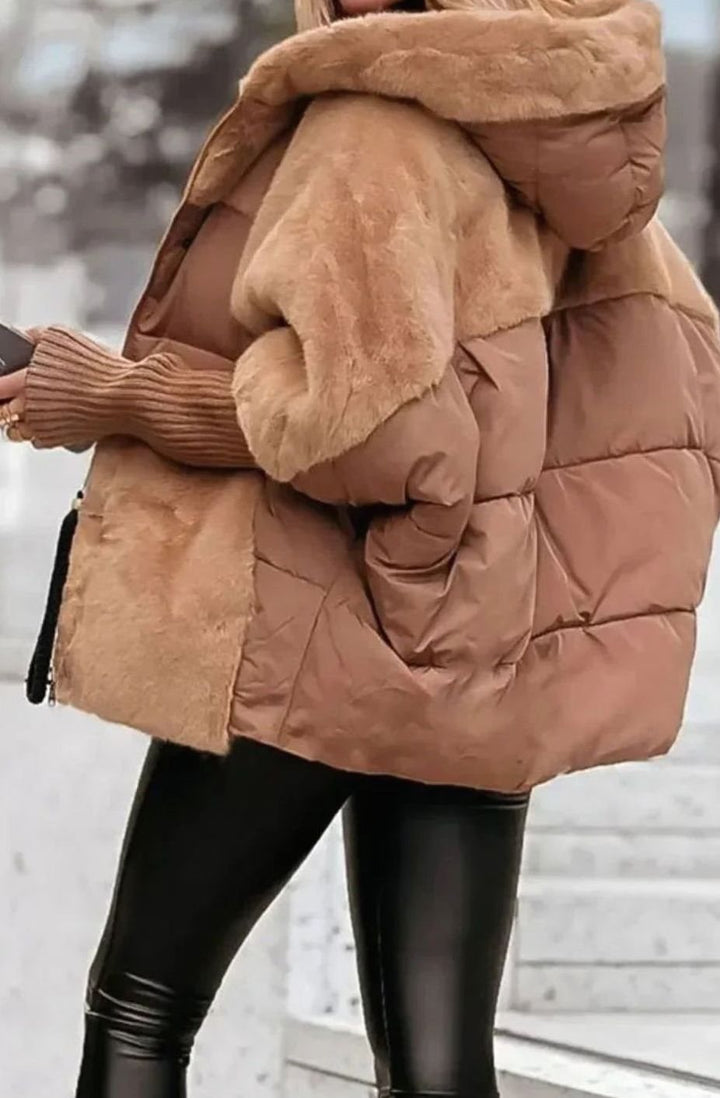 Damen Daunenjacke Gesteppt Kunstfell-Kapuze Wintermantel