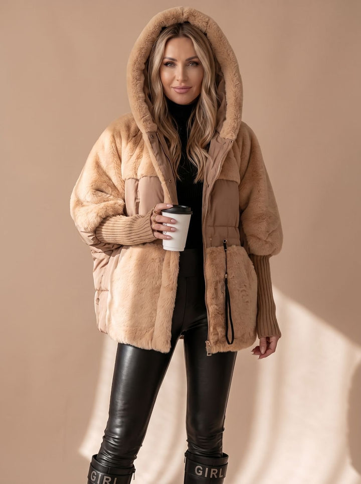 Damen Daunenjacke Gesteppt Kunstfell-Kapuze Wintermantel