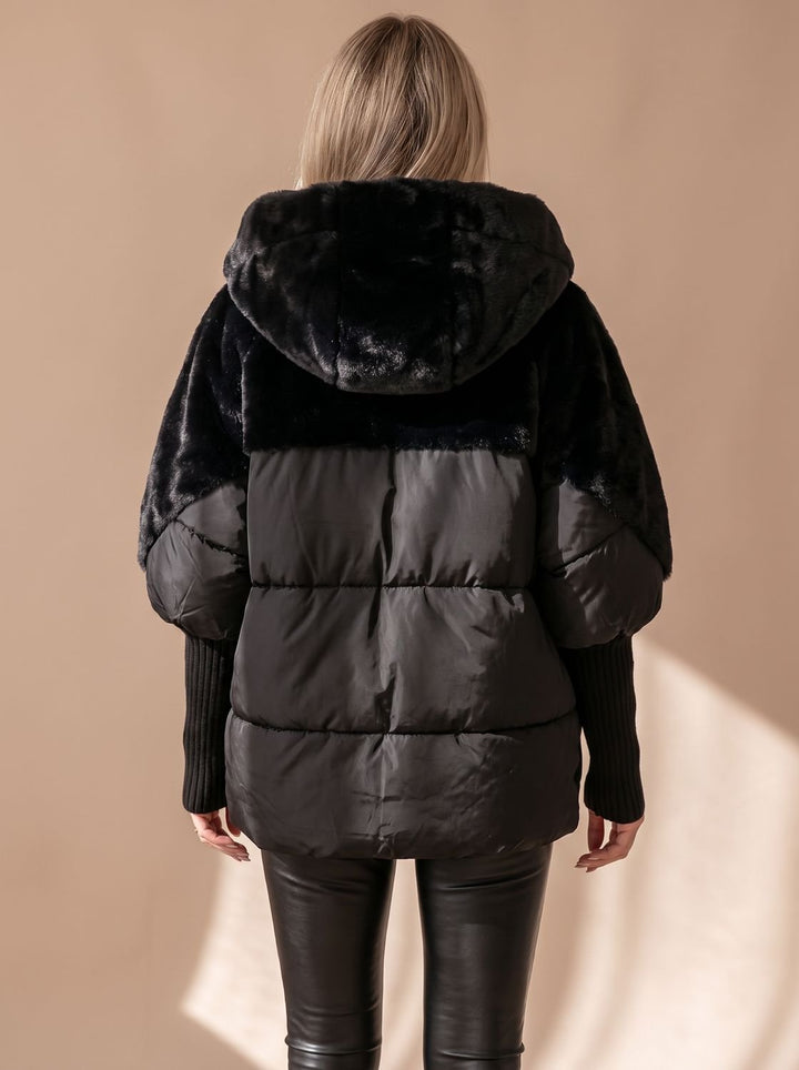 Damen Daunenjacke Gesteppt Kunstfell-Kapuze Wintermantel