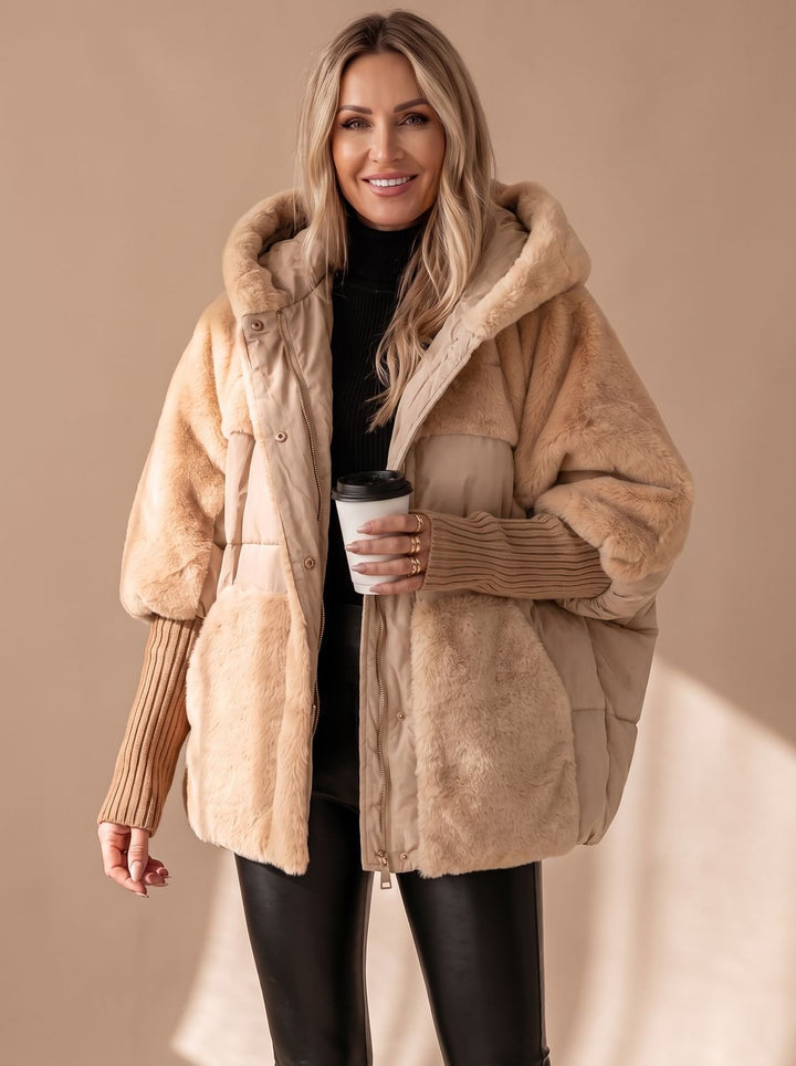 Damen Daunenjacke Gesteppt Kunstfell-Kapuze Wintermantel