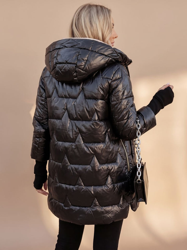 Damen Daunenjacke Midi Steppjacke mit Kapuze und Taschen