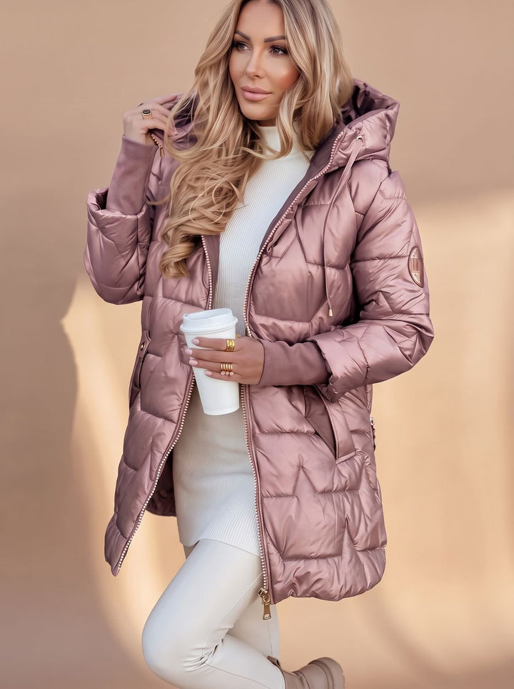 Damen Daunenjacke Midi Steppjacke mit Kapuze und Taschen