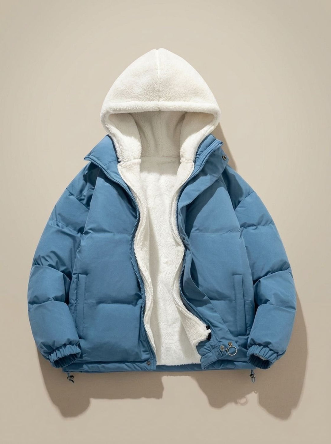 Damen Daunenjacke mit Kapuze Sherpa-Fleece-Futter Winterjacke - Blau
