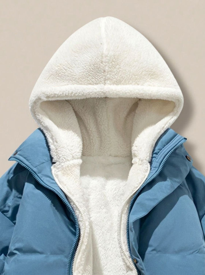 Damen Daunenjacke mit Kapuze Sherpa-Fleece-Futter Winterjacke