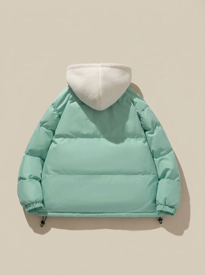 Damen Daunenjacke mit Kapuze Sherpa-Fleece-Futter Winterjacke