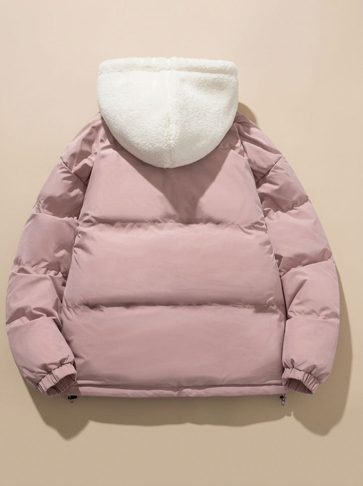 Damen Daunenjacke mit Kapuze Sherpa-Fleece-Futter Winterjacke