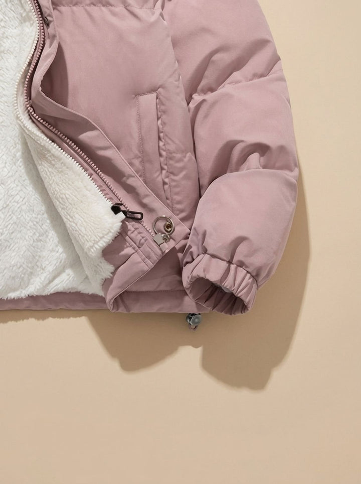 Damen Daunenjacke mit Kapuze Sherpa-Fleece-Futter Winterjacke