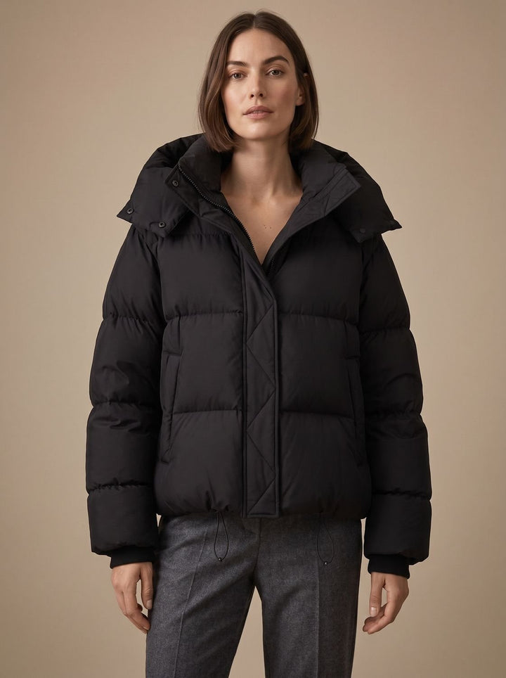 Damen Daunenjacke Oversize Kapuze Kurzjacke Winter - Schwarz