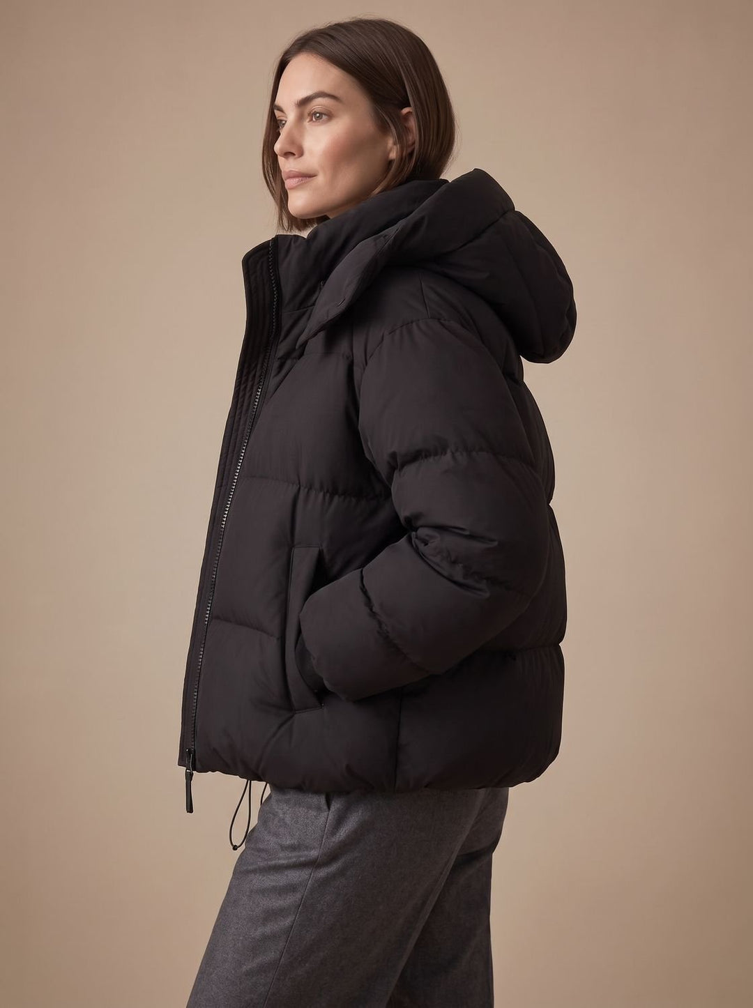 Damen Daunenjacke Oversize Kapuze Kurzjacke Winter