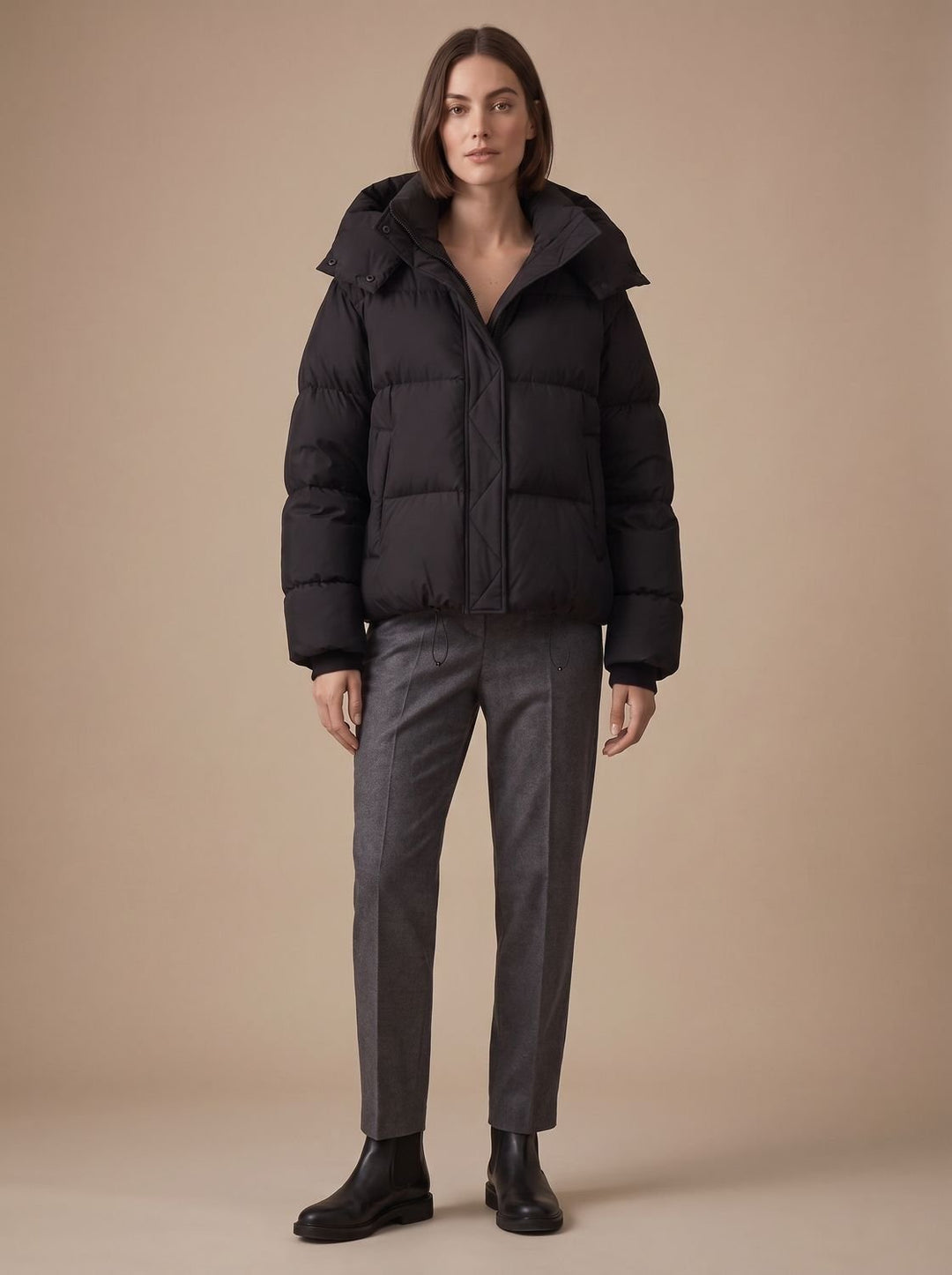 Damen Daunenjacke Oversize Kapuze Kurzjacke Winter