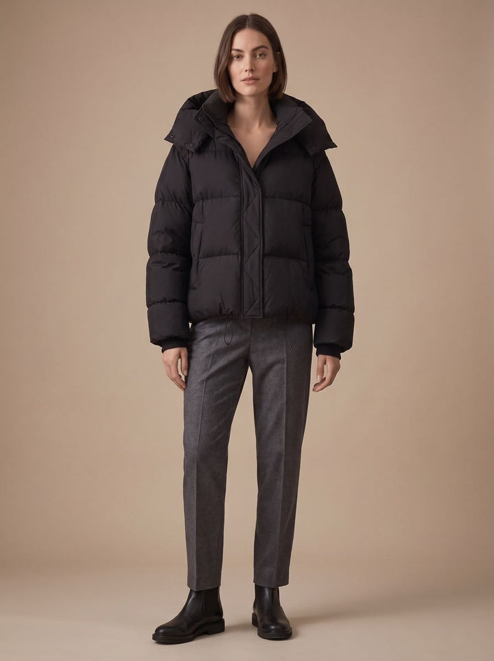 Damen Daunenjacke Oversize Kapuze Kurzjacke Winter