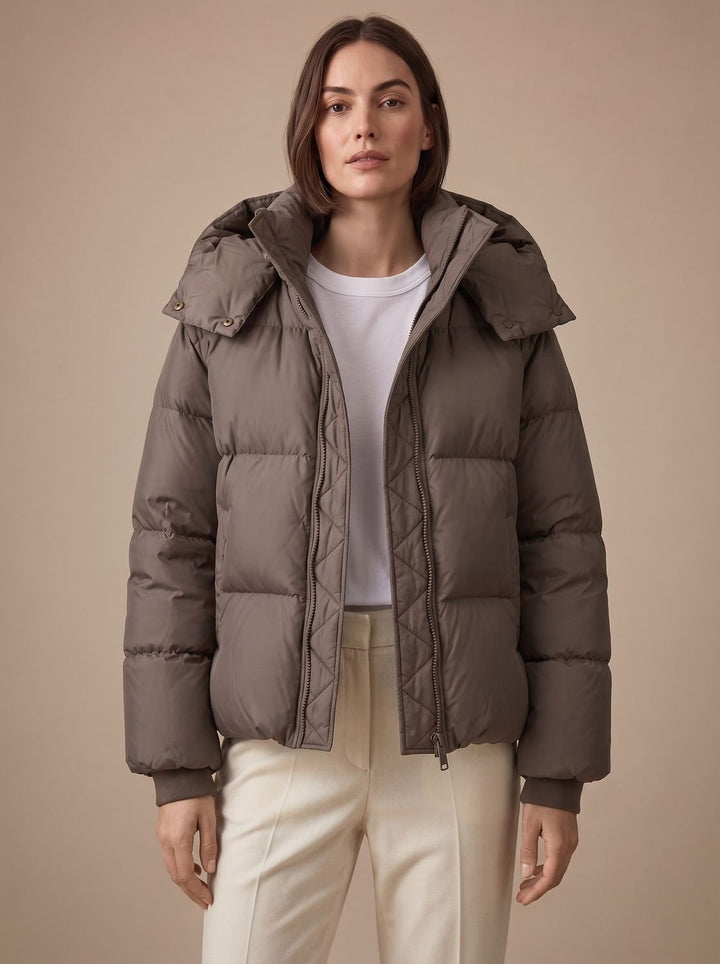 Damen Daunenjacke Oversize Kapuze Kurzjacke Winter - Braun