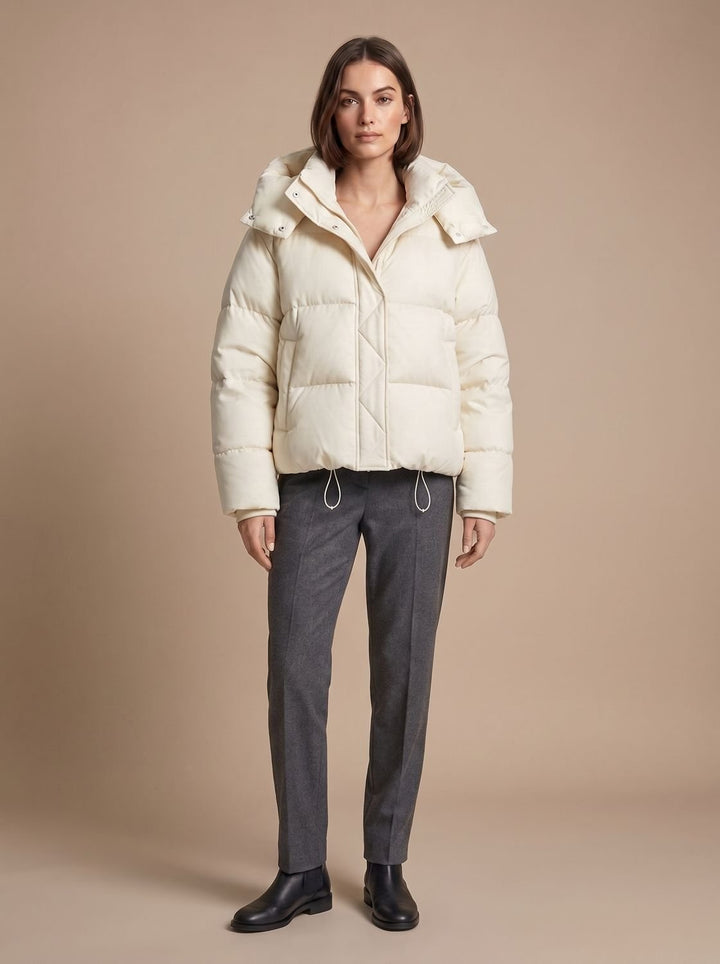 Damen Daunenjacke Oversize Kapuze Kurzjacke Winter - Beige