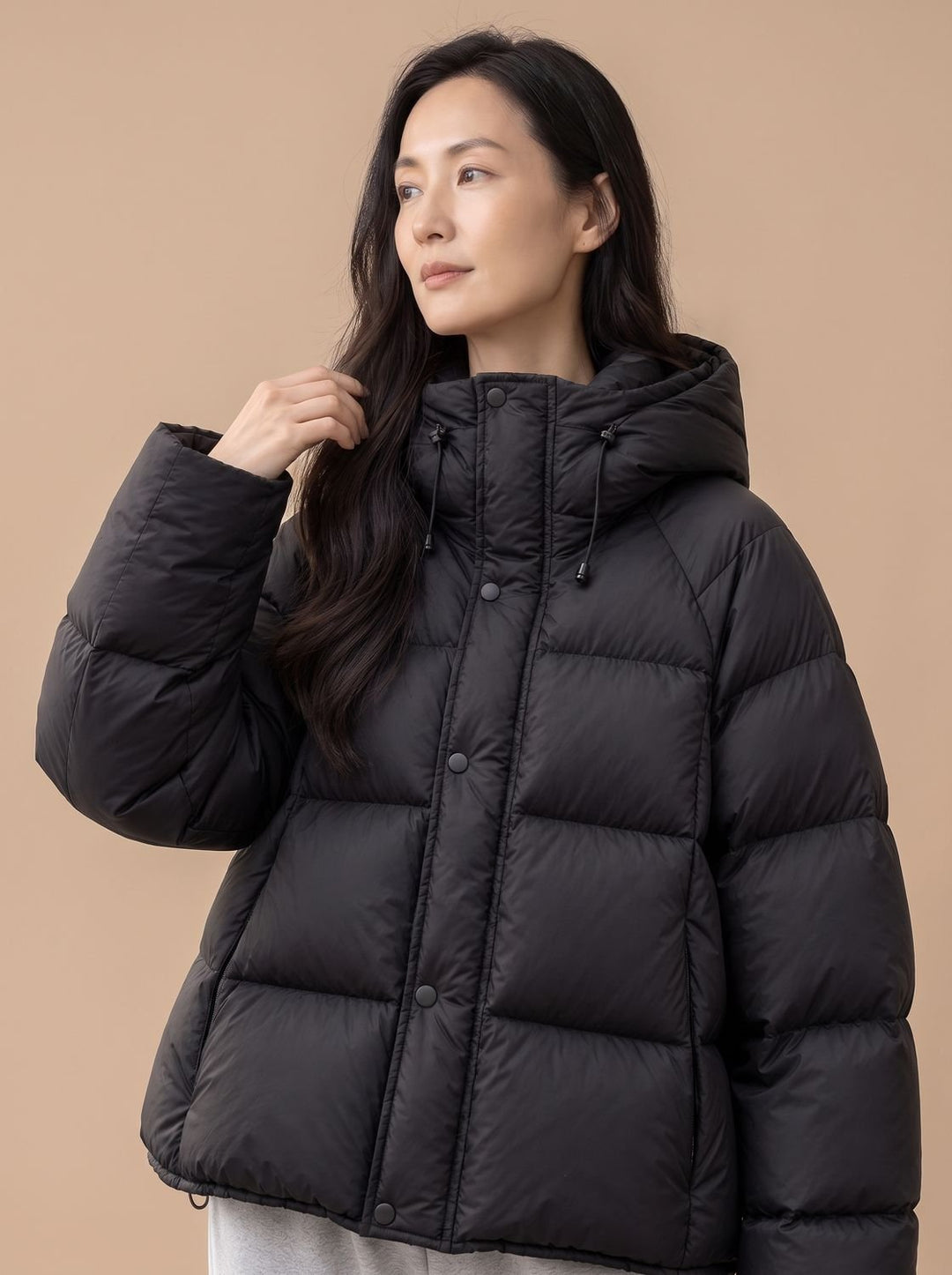 Damen Daunenjacke Oversized Kapuze Steppjacke mit Entendaunen
